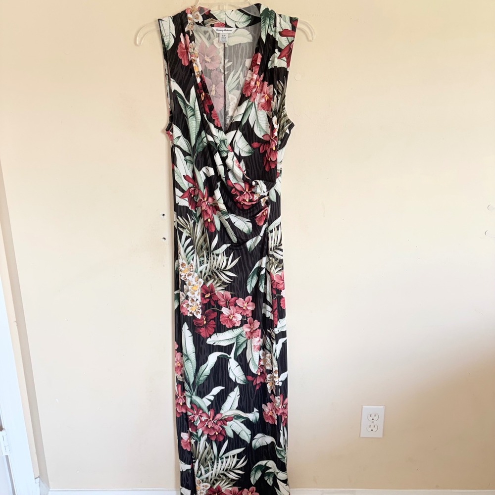 Tommy Bahama Hibiscus Tropical Floral Sleeveless Maxi Dress Small Black - Picture 14 of 16